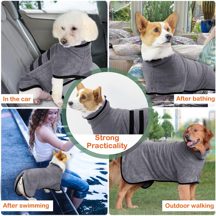 Рушник для собак з мікрофібри, для лап – швидковисихаючий рушник для собак, рушник для миття собак, рушник для домашніх тварин з магнітною стрічкою, для дому (L, сірий)