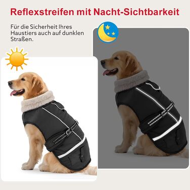 Водонепроникний зимовий одяг для собак, теплий флісовий одяг для великих собак, з регульованими плечовими ременями та світловідбиваючими смугами, підходить для лабрадорів, чорний, XL