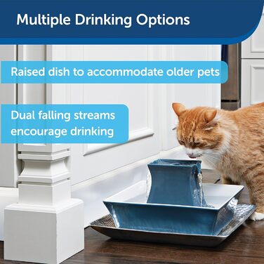 Керамічний фонтан для води PetSafe Drinkwell 2л, подвійний струмінь, для котів і собак, синій