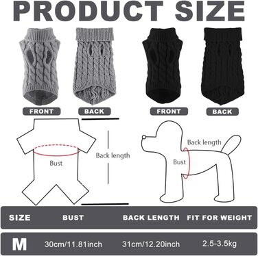 Теплий зимовий пуловер для собак - 2 шт. (Сірий+Чорний) | Для дрібних порід, джек-расселів та цуценят