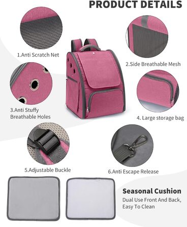 PETCUTE Рюкзак для собак та котів, дихаючий, складний, для подорожей, червоний