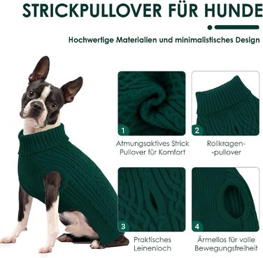 Теплий зимовий пуловер для собак AOFITEE з коміром-стійкою, для такс та маленьких порід, зелений (S)