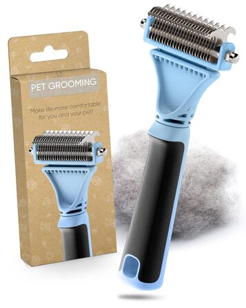 Гребінець для котів Pretty Paw®: м'яке видалення шерсті, проти ковтунів. Підходить для довгошерстих та короткошерстих котів. Масажна підшерсткова щітка. Нова, блакитна!