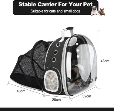 Рюкзак для кота та собаки Galatée, розширюваний, з вентиляцією, для подорожей, кемпінгу та хайкінгу (чорний)