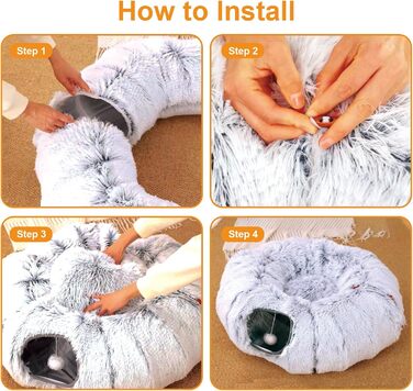 Туннель для котів FURRYPAWS XXL 3-в-1 – 160 см, ліжко, регульований, дихаючий, металевий каркас, складаний, для великих котів та дрібних тварин, сірий