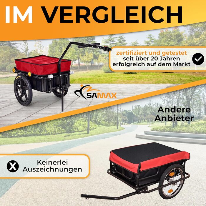 Причіп для велосипеда SAMAX 90 літрів, 80 кг, з кулею, захисною плівкою та з'єднувальною шкірою - причіп для велосипеда, вантажний візок з пластиковою ванною, чорний. Mountain (70л / 60кг, червоний)