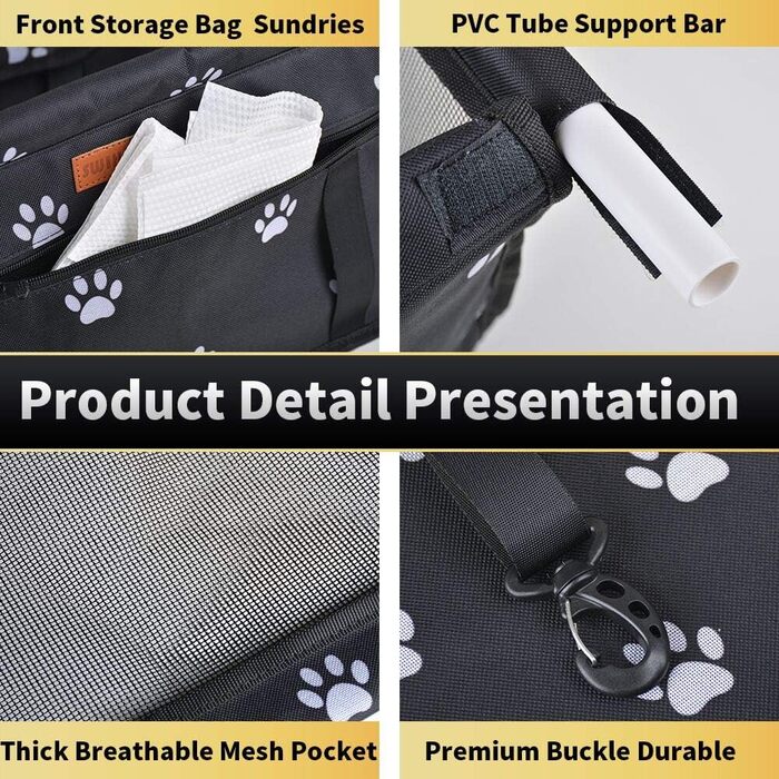 Авточохол на сидіння для собак SWIHELP з кріпленням для безпеки, дихаючий, складний, м'який, можна прати, для цуценят, маленьких собак та котів [з малюнком лапок], розмір основи