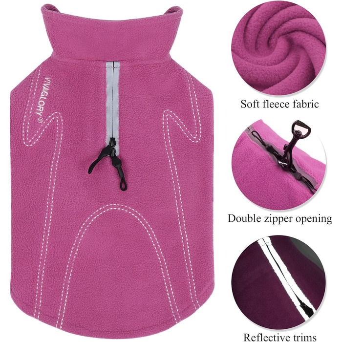 Тепла куртка VIVAGLORY для собак Cozywrap Wintermantel, флісова куртка для собак з клямками, регульована, світловідбиваюча, розмір S/XL (Fuchsia, обхват грудей 79-94 см)