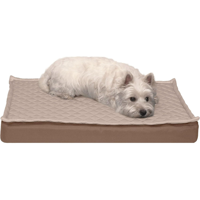 Гірчичне собаче ліжко Furhaven з охолоджуючим гелем, водонепроникне, для собак середніх та великих порід (до 25 кг), знімний та пральний чохол, Oxford Polycanvas, розмір L (76 x 51 x 8 см)