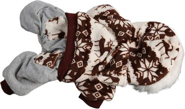 Зимовий теплий костюм для собак з капюшоном, м'який, з візерунком Сніжинка/Олень, для малих та середніх собак (M), колір кава