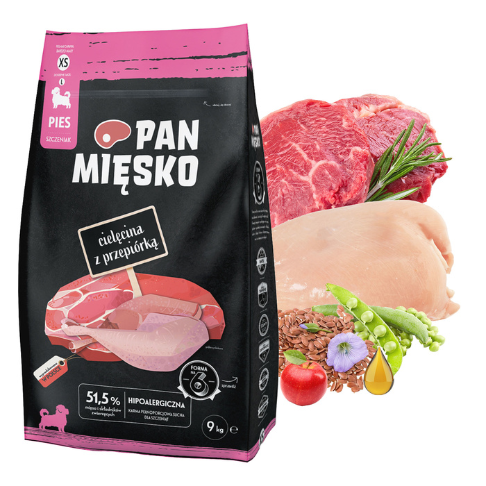 Сухий корм для цуценят Pan Mięsko Телятина з перепелом XS, 9 кг