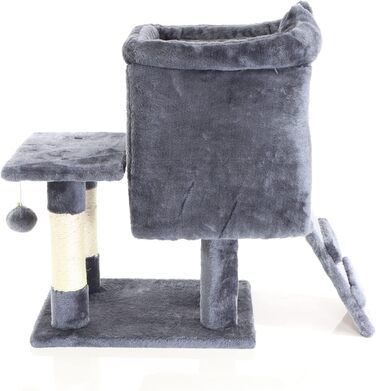 Котячий будиночок та кігтеточка Fudajo темно-сірого кольору 60 см з платформою, лежаком та ігровим м'ячиком, кігтеточка з драбиною, меблі для котів з сизалю