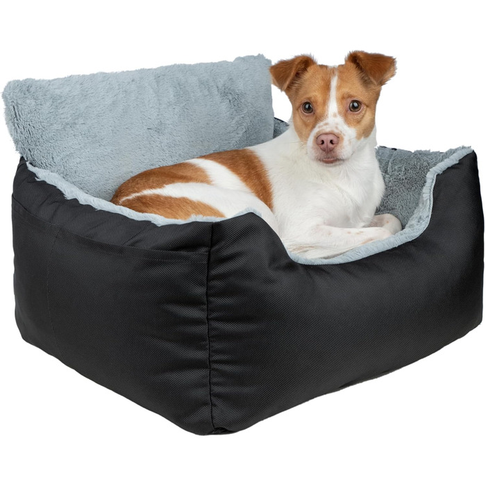 Підвищення для собак у автомобіль, вантажівка або SUV, з м'яким плюшевим килимком та високими бортиками, зручний матрац з безпечними ременями, чорний, 53x51x36 см