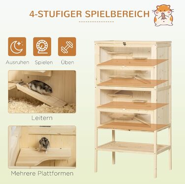 Клітка для гризунів PawHut 5 поверхів, 60 x 40 x 120 см, з драбиною, з натурального дерева, для хом'яків, мишей, дрібних тварин