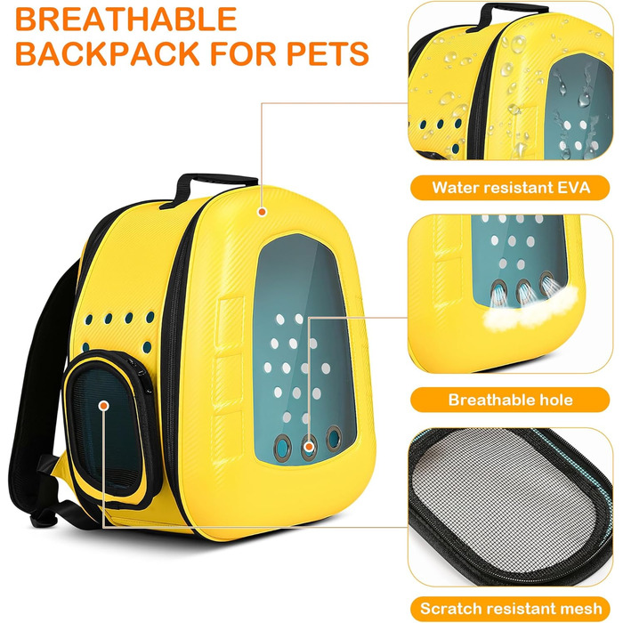 Рюкзак-переноска для кота та собаки ALLSOPETS Bubble, жовтий. Зручний рюкзак-переноска для котів та собак, для подорожей, прогулянок та походів. Відкидна підстилка.