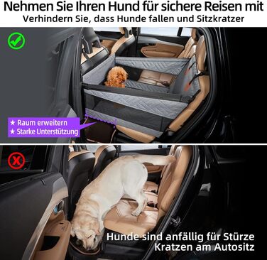 Автокрісло для собак великих порід до 25 кг – безпечний чохол на заднє сидіння, міцне автокрісло-бустер з подовжувачем для заднього сидіння та водовідштовхувальний килимок для собак (Сірий, S)