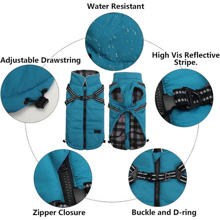 MOREZI Зимова куртка для собак, водонепроникна, з флісовою підкладкою, блискавка на спині, світловідбиваючі смуги та ремені, для маленьких та середніх собак - M (Спина: 39см), Синій