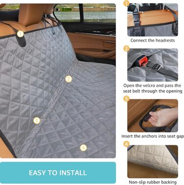 Гамак для собак у машину | Сітка на вікно та ремінь безпеки | 100% водонепроникний чохол на заднє сидіння для собак, безпечні поїздки з захистом бокових дверей | Нековзний, стійкий до подряпин, сірий стандартний чохол на заднє сидіння