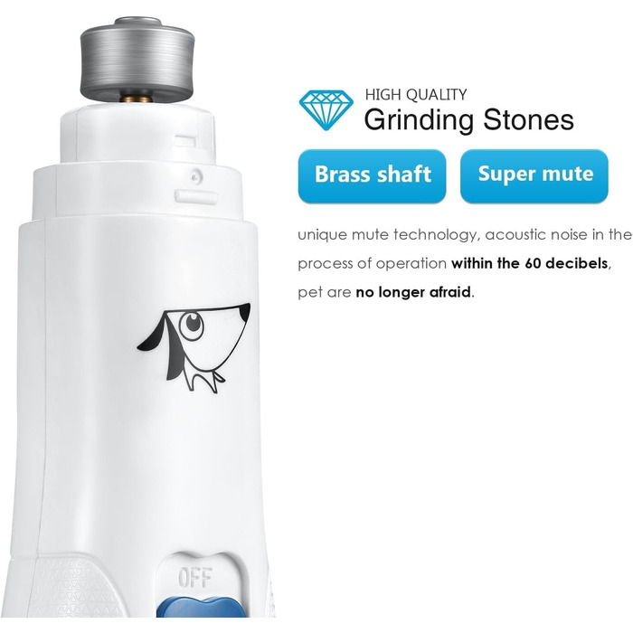 Електричний шліфувальник для собачих кігтів Brifit, тихий, для собак, котів та інших тварин, білий/сріблястий
