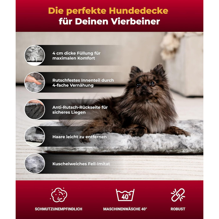 Ліжко-матрац для собак HS-Hundebett Shadow S (55x75 см), з наповнювачем, протиковзке, м'яке, пране, вироблено в Німеччині