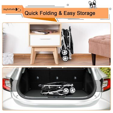 Візок для собак Joyfultails, двомісний візок для домашніх тварин та дітей, складаний візок для 2 собак та котів, двомісний переноска, візок-тандем для собак, візок для подорожей з домашніми тваринами з місцем для зберігання (Чорний)