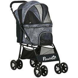 Складаний візок для собак PawHut Dog Buggy з подушкою для собак і кішок, сітчасте вікно, місце для зберігання, тканина Оксфорд, 81 x 48 x 99 см, сірий чорний