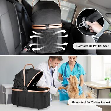 Візок для собак Mamizо 4-в-1, до 25 кг, з амортизаторами, складний, чорний