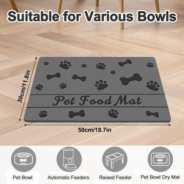 Килимок для годівлі котів та собак: супер вбираючий, неслизький, 30x50 см (Сірий)