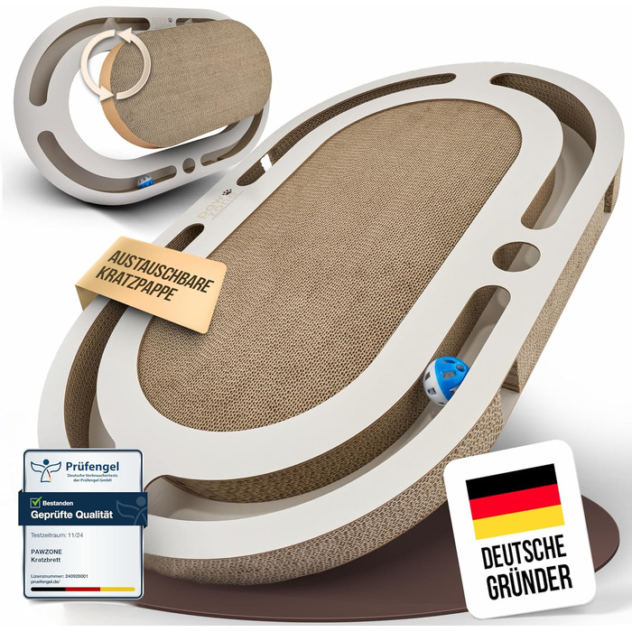 PAWZONE Драбина-крізь-стіну для котів, 72x45 см, двостороння, знімні елементи, іграшки, XXL картон, MDF, біла