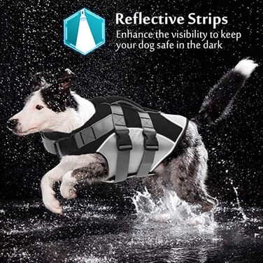 Спасальний жилет для собак PJDDP, чорний, L. Жилет для плавання з надмірною плавучістю та рятувальним руків'ям.