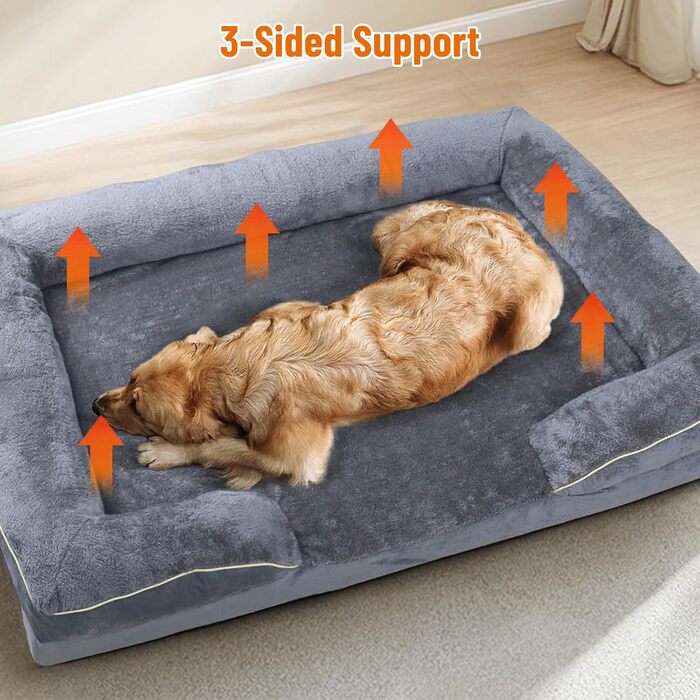 Ортопедичне ліжко для собак, корзина для собак, м'яка підстилка, диван для собак, подушка для собак, корзинка для собак з високим бортиком, знімний та пральний чохол, 91 x 69 x 18 см, неслизьке дно