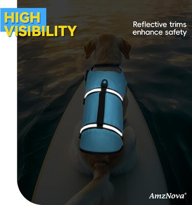 Світловідбиваюча рятувальна жилетка для собак AMZNOVA Rip Stop, XL, блакитна (обхват грудей 53-69 см)