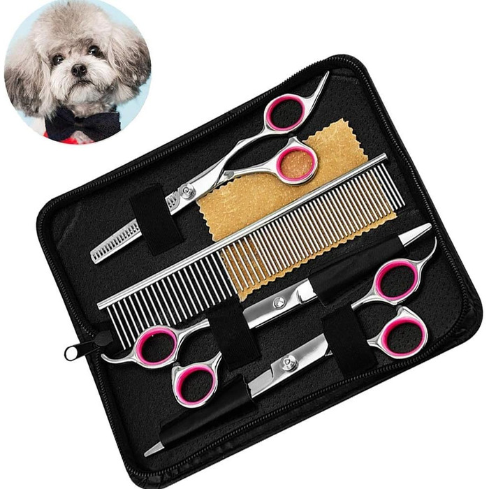Набір для стрижки тварин QUNINE: професійний набір для грумінгу, включає ножиці та тример, нержавіюча сталь, 17.8 см