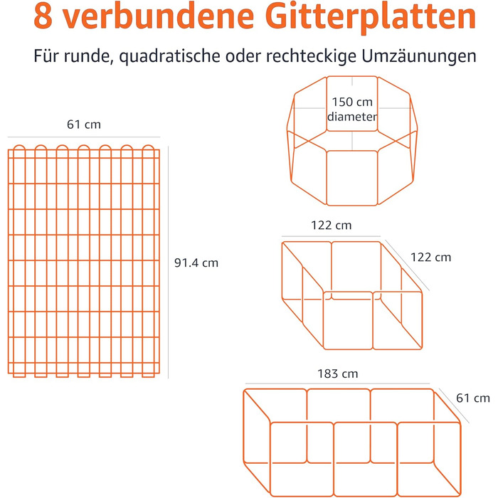 Клітка-вольєр для собак та інших тварин Amazon Basics, металева, складна, 91x91 см