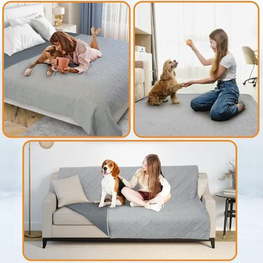 Водостійкий коврик для собак Pick for Life, 157x208 см, миючий, для великих і маленьких собак, захист ліжка, дивана, авто, двосторонній, сірий