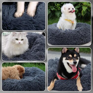 М'яке ліжко для собак та котів, корзина для собак, миється, подушка для собак 70 см, кругла ліжко для собак з плюшу, ліжко для собак та котів, для маленьких, середніх та великих собак, темно-сірий, 70 x 70 x 20 см