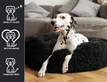 Кругле ортопедичне ліжко для собак великих та екстра-великих порід, м'яке собаче ліжко-подушка у вигляді пончика, плюшеве собаче ліжко-софа, кошик для собак, пухнасте, можна прати - Чорний, 80см, 100x100x20см
