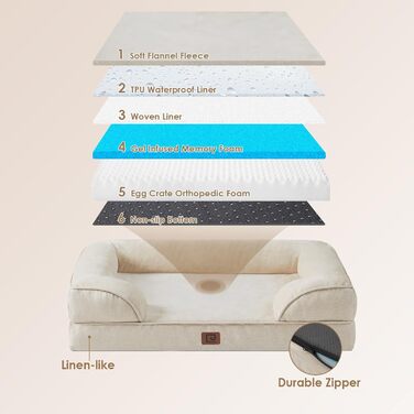 Ортопедичне ліжко для собак EHEYCIGA, 89x56 см, Memory Foam, для середніх та маленьких собак, вологостійке, з високим бортиком, бежеве