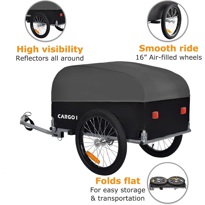 Фаркоп-причіп Tiggo VS Cargo для велосипеда, вантажний, складний, об'єм 120 л, зелений (сірий)