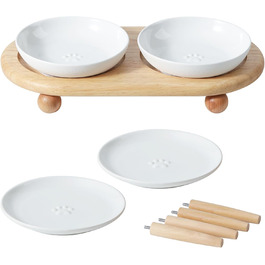 Набір мисок для котів Havnina Keramik, 3 шт, 14 см, білі. Миски для їжі та води, запобігають втомі вусів.