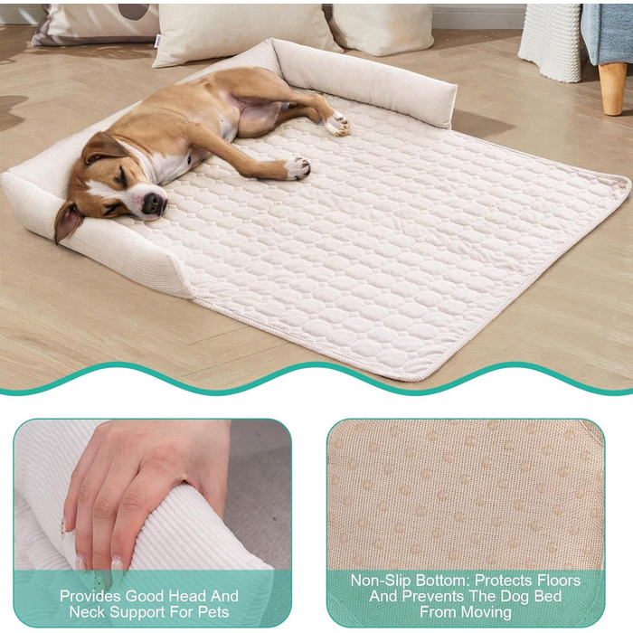 OKYUK Преміум лежанка для собак - захист дивану для тварин, ручної роботи та пральна подушка для собак, пухка підстилка для собак всіх розмірів (75 x 75 см) (90 x 90 x 10 см, Kord Бежевий)