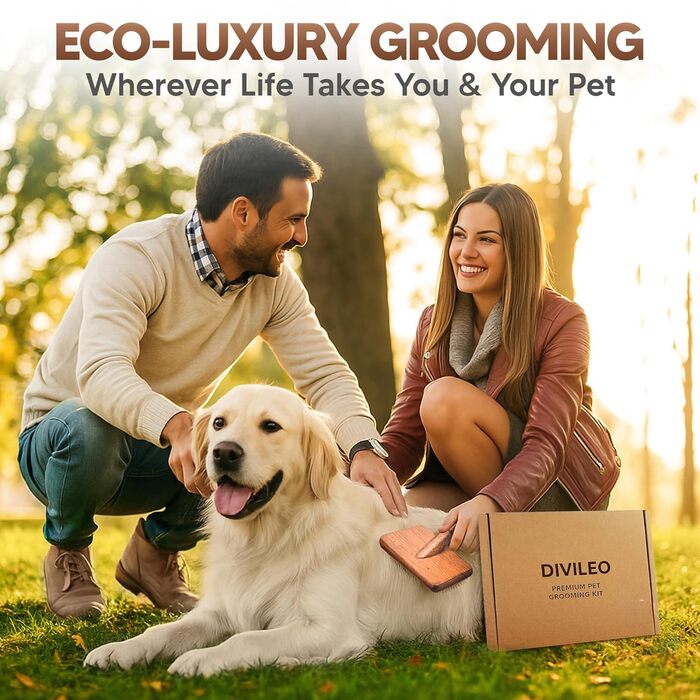 Преміум набір для догляду за шерстю з дерева - професійний набір для видалення шерсті, розплутування та стрижки нігтів для собак, котів та дрібних домашніх тварин - подарункова коробка з 10 частинами та канвасною сумкою