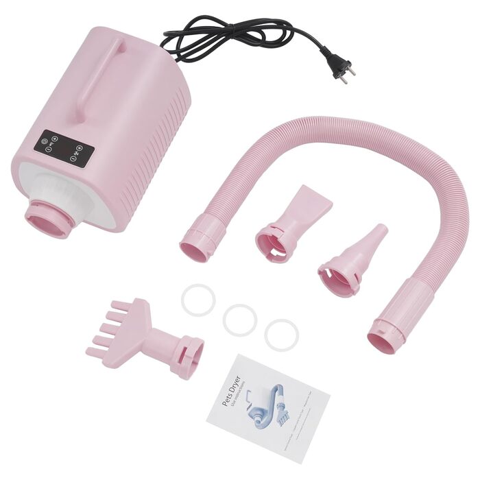 Пилосос для шерсті собак і котів з LED-підсвічуванням та сенсорним екраном, 9 режимів, регулювання повітря та температури, 3 насадки, рожевий