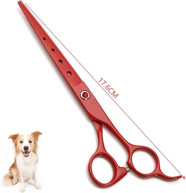 Набір для стрижки собак 4 в 1: прямі, зубчасті та вигнуті ножиці, гребінець. Підходить для собак, котів та інших тварин (червоний)