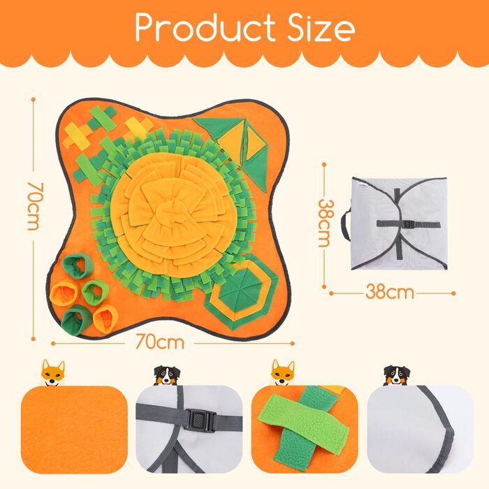 Килимок для собак Nobleza, розвиває інтелект, миється, складається, 70x70 см, помаранчевий