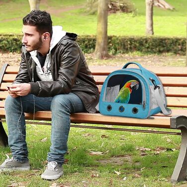 Переносна клітка для птахів Vogeltransport - легкий рюкзак для папуг, хамстерів, малих птахів. Атмосвітний, складаний дизайн, блакитний колір