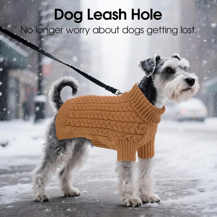 Теплий зимовий пуловер для собак AENKU з отвором для повідок, з коміром-горловиною, для чихуахуа, бульдога, зелений (L, коричневий)