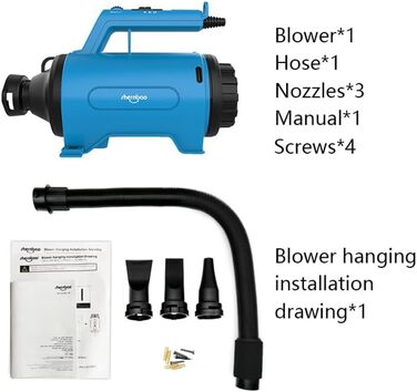 Фен для собак Blower Pet Dryer – сушарка для шерсті домашніх тварин з нагрівом, безступінчате регулювання, 3.8 PS, Peacock Blue