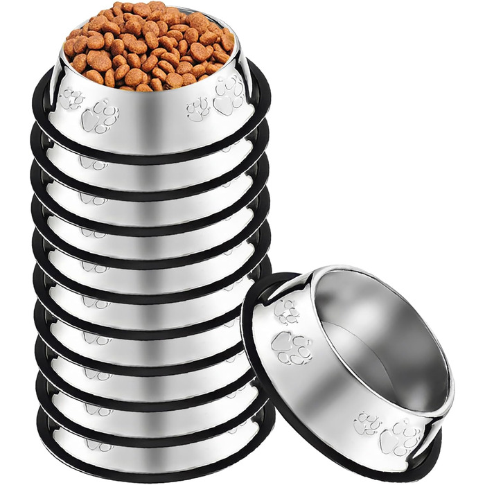 Набір з 10 мисок для собак з нержавіючої сталі, 530 мл. Миски для корму та води для тварин з гумовим дном (антиковзаючі) для собак, котів, кроликів.