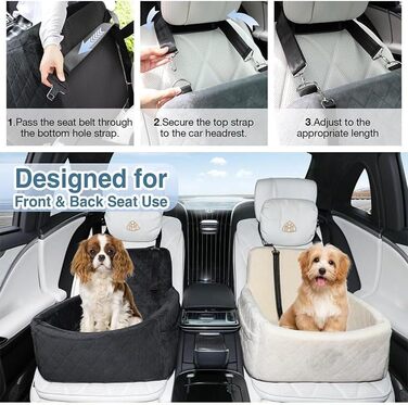 Автокрісло для собак, переноска для тварин 45x40x34 см, чорна, з кишенями та ременем безпеки